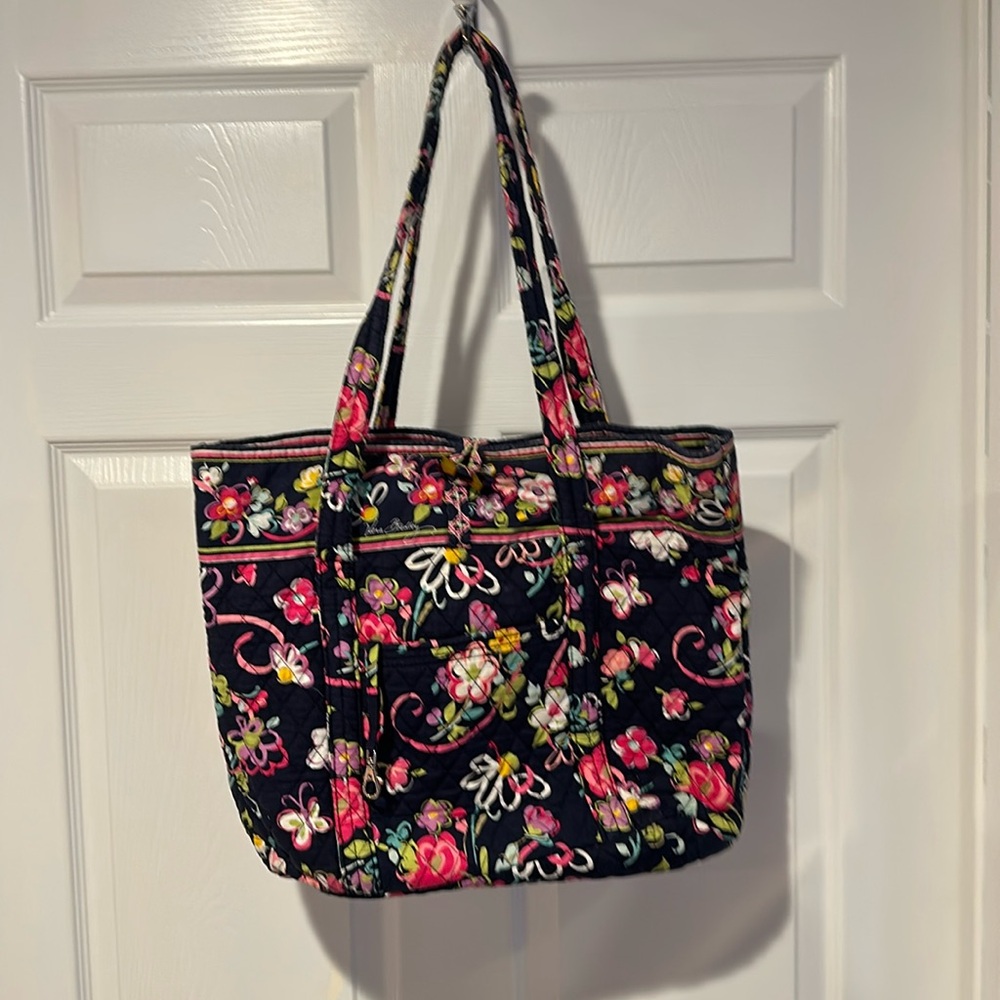 Gently Used Vera Bradley Ribbons Navy Blue Floral Tote Bag